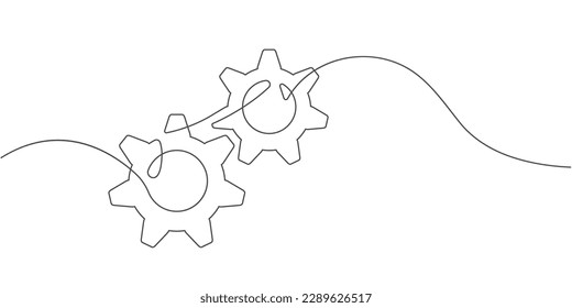 Continuous line gears .Engineering drawing.Technical drawing of gears .Machine technology.Vector illustration