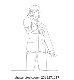 Continuous line. General Ahmad Yani, a national hero,is pictured repeatedly pointing enthusiastically in your direction. A single-line drawing. Illustration of a hero in his uniform in vector format.