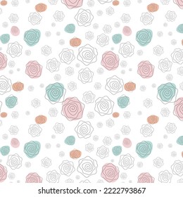 Kontinuierlicher geometrischer Hintergrund für die Dekoration. Rosa grüne orangefarbene Blumen standen auf. Nahtlose Wellenmuster Handzeichnung Vektorfarbe. Farbiges abstraktes Design für Papier, Deckel, Gewebe, Textur.