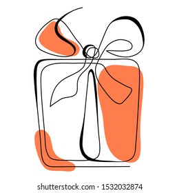 Continuous line gift box. Modern one line present symbol, abstract art, aesthetic contour. Minimalist design. Vector illustration