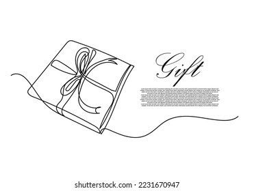 continuous line gift with ribbon.one line drawing of gift with ribbon isolated white background