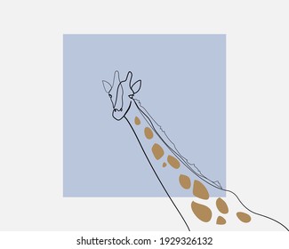 Continuous line, Giraffe looking and listening. Drawing of set Animals. (Vector illustration one line drawing)