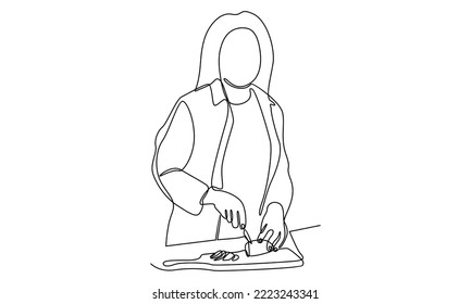 Continuous line of girl cooking food