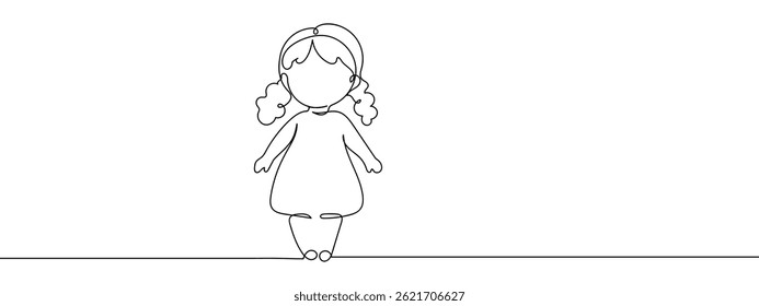 Continuous line, girl doll, children's toys Simple lines, transparent background.