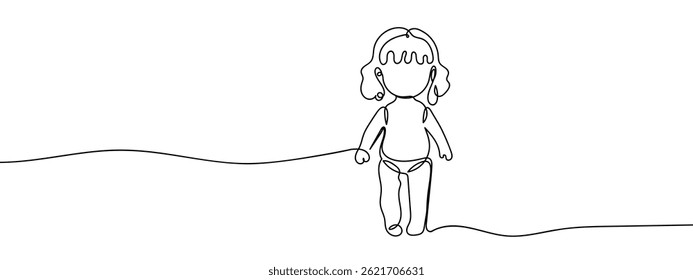 Continuous line, girl doll, children's toys Simple lines, transparent background.