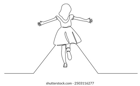 continuous line of girls running and about to hug someone.one line drawing of girls running towards people.missing,long time no see.single line vector illustration