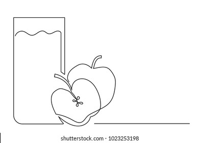 continuous line glass with apple juice healthy, vitamins. Cafe Restaurant. Drawing a black thin line on a white background.