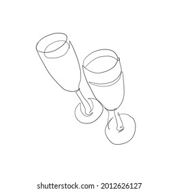 continuous line glass goblets, two champagne glasses
