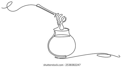 continuous line of glass jar of honey.one line drawing of honey in a glass jar.single line vector illustration of sweet liquid honey.isolated white background