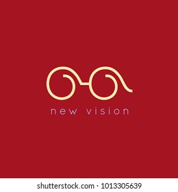 Continuous Line Glasses Logo. Vector Optical Symbol. Outline Minimalist Eyeglasses Icon.