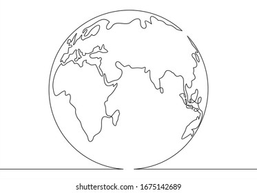 Continuous line globe. Planet of Earth one line drawing. Vector.