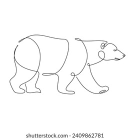 Continuous line going bear. Vector illustration.