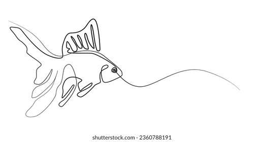 continuous line of gold fish.one line drawing of gold fish.isolated white background