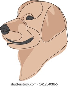 Continuous line Golden Retriever. Single line minimal style vector Labrador dog illustration. Portrait