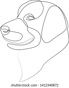 Continuous line Golden Retriever. Single line minimal style vector Labrador dog illustration. Portrait