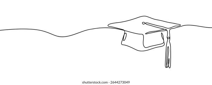 Continuous line, graduate hat Simple art lines on transparent background.