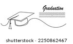 continuous line graduation cap.one line drawing of graduation cap.university graduation sign isolated white background