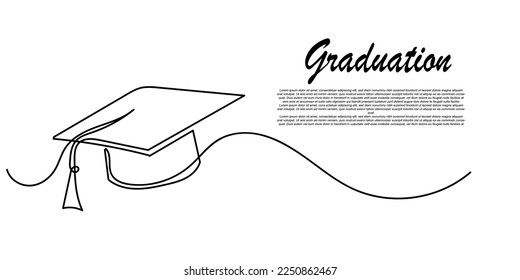 continuous line graduation cap.one line drawing of graduation cap.university graduation sign isolated white background