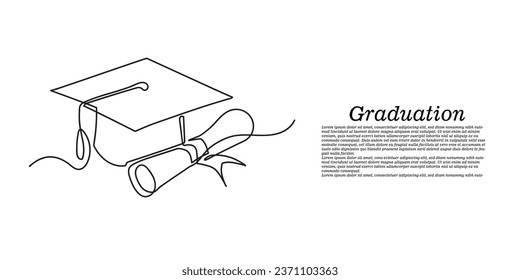 Continuous line graduation cap.one line drawing of graduation cap and graduation gown.university graduation mark isolated white background