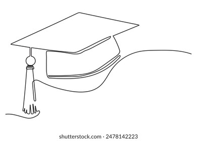 línea continua de graduación cap.one línea dibujo de graduación cap.university signo de graduación aislado fondo blanco.