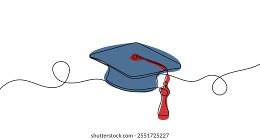 continuous line graduation cap.one line drawing of graduation cap.university graduation sign isolated white background
