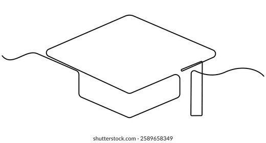 continuous line graduation cap.one line drawing of graduation cap.university graduation sign isolated white background, graduation cap celebrating continuous one line drawing vector illustration.