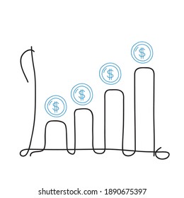 Continuous line graph and money , concept business and finance. vector illustrations