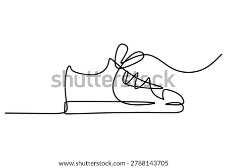 Continuous line graphic of a modern sneaker. Minimalist fashion apparel and athletic footwear design for a casual running and fitness lifestyle.