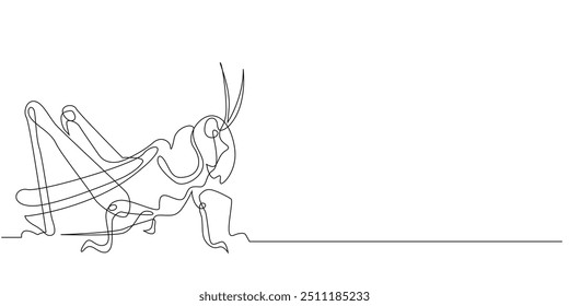 Línea continua grasshopper.One dibujo de línea de animal de insecto de saltamontes. Ilustración vectorial de línea única. carrera editable. fondo blanco aislado