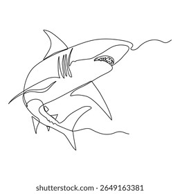 Continuous line of great white shark fish underwater sea ocean marine wildlife animal sketch drawing editable stroke vector illustration