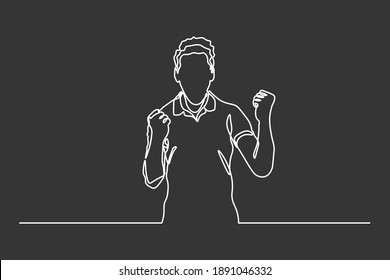 Continuous line group of people happy jumping teamwork business concept and life vector illustration