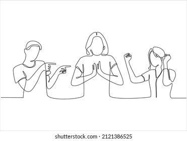 
continuous line A group of young people happy vector illustration.
