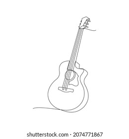 continuous line for guitar, musical instrument, guitar isolated on white background