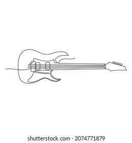 continuous line for guitar, musical instrument, guitar isolated on white background