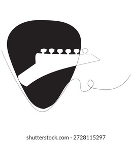 Línea continua de guitarra Pick.One línea dibujada icono de selección de guitarra. Ilustración vectorial de una sola línea. Fondo blanco aislado
