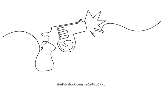 kontinuierliche Linienpistole.eine Linienzeichnung einer Schusswaffe mit Feuer-Effekt.eine Linie Vektorgrafik