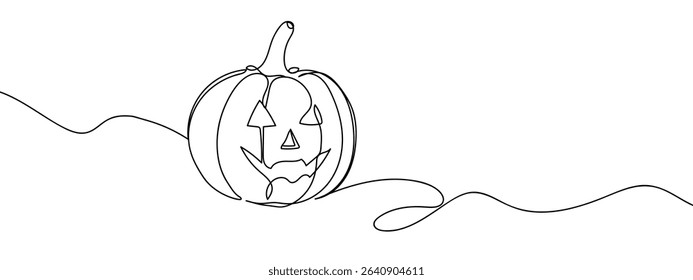 Continuous line Halloween pumpkin Vector lines, cut background.