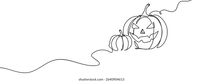 Continuous line Halloween pumpkin Vector lines, cut background.