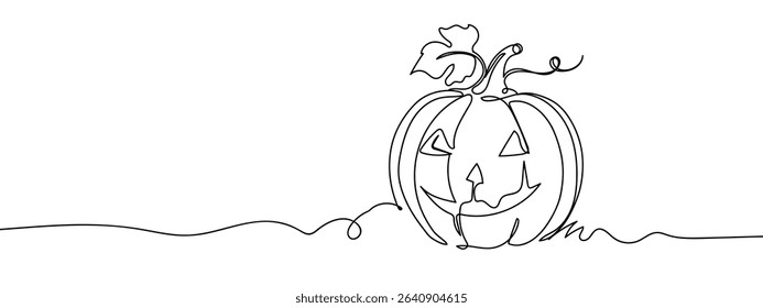 Continuous line Halloween pumpkin Vector lines, cut background.