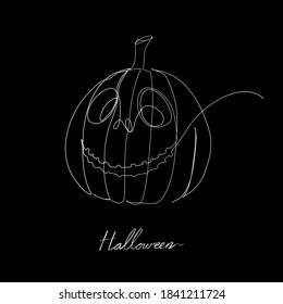Continuous line, Halloween Pumpkins. Drawing of set Holiday. (Vector illustration one line drawing)