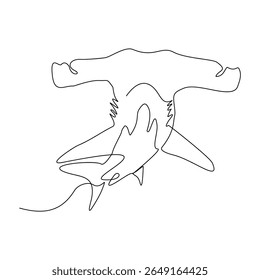 Continuous line of hammerhead shark fish underwater sea ocean marine wildlife animal sketch drawing editable stroke vector illustration