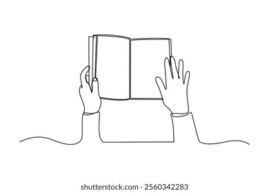 continuous line hand and book