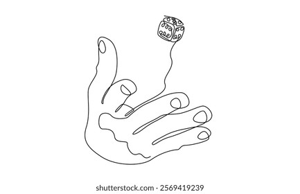 continuous line of hand with dice illustration