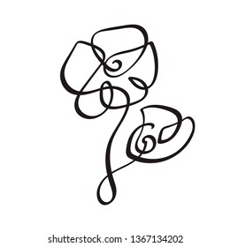 Continuous line hand drawing calligraphic vector flower concept logo. Scandinavian spring floral design element in minimal style. black and white.