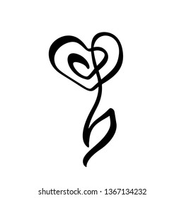 Continuous line hand drawing calligraphic Logo vector flower concept wedding. Scandinavian spring floral design icon element in minimal style. black and white.