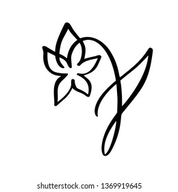Continuous line hand drawing calligraphic vector flower concept logo beauty. Scandinavian spring floral design element in minimal style. black and white