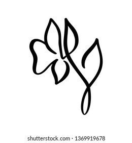 Continuous line hand drawing calligraphic vector flower concept logo beauty. Scandinavian spring floral design element in minimal style. black and white