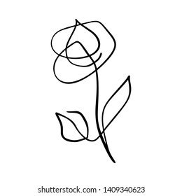 Continuous line hand drawing calligraphic vector flower rose concept logo beauty. Scandinavian spring floral design element in minimal style. black and white