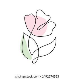 Continuous line hand drawing calligraphic vector flower rose concept logo beauty. Monoline spring floral design element in minimal style. Valentine love concept