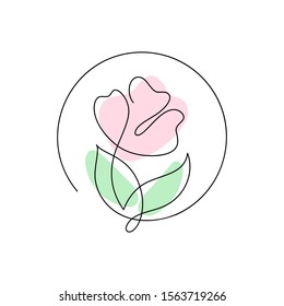 Continuous line hand drawing calligraphic vector flower. Concept logo beauty. Monoline spring floral design element in minimal style. Valentine love concept